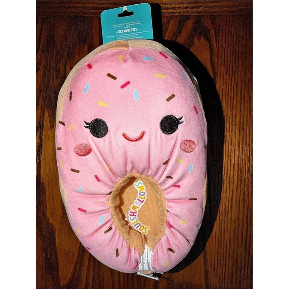 Squishmallows Pink Donut Plush Slippers Kids Size 6-7 Jazwares 724927 NEW